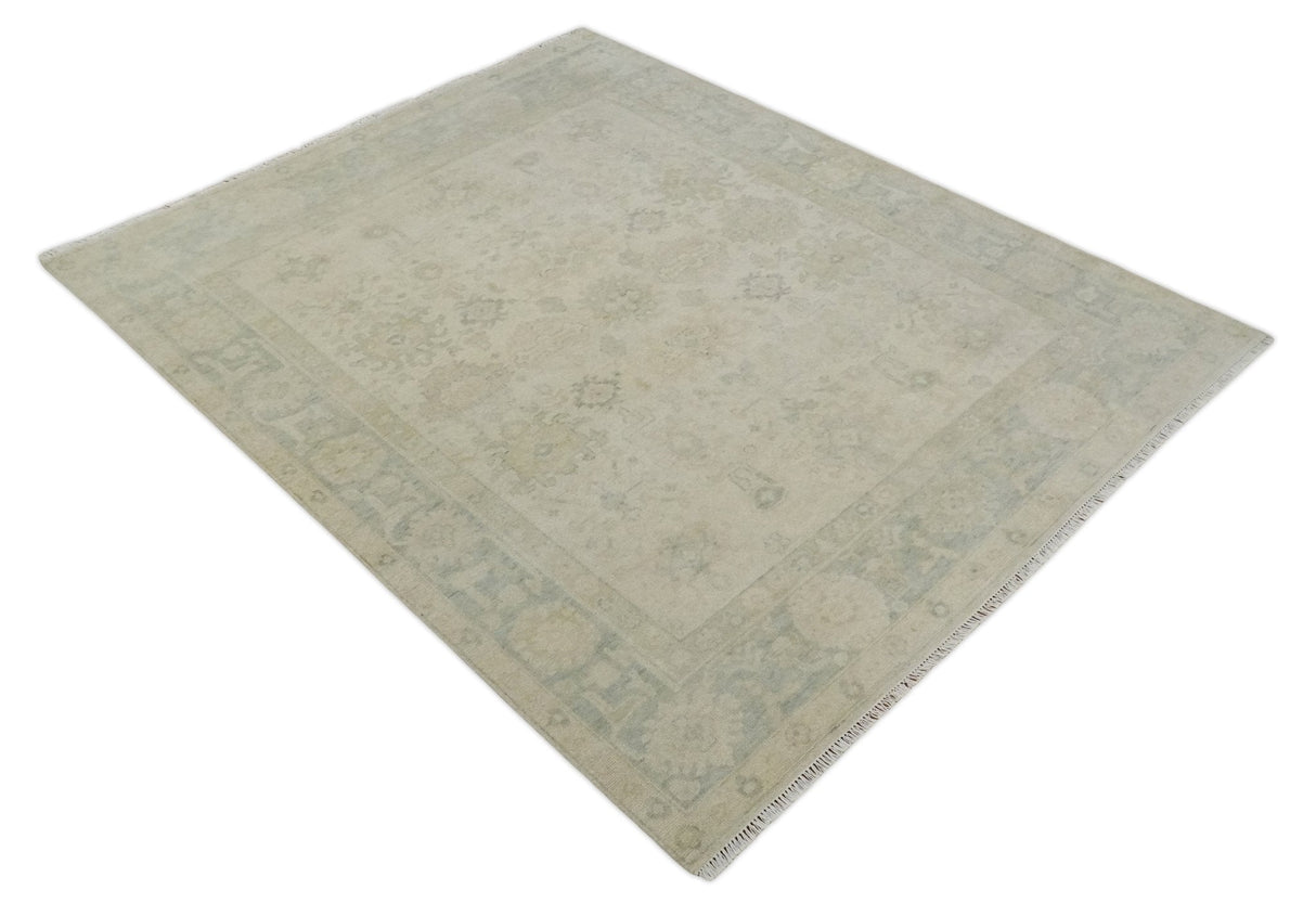 Neutral Earthy 8x10 Traditional Camel and Silver Antique Style Hand knotted Wool Area Rug