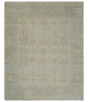 Neutral Earthy 8x10 Traditional Camel and Silver Antique Style Hand knotted Wool Area Rug