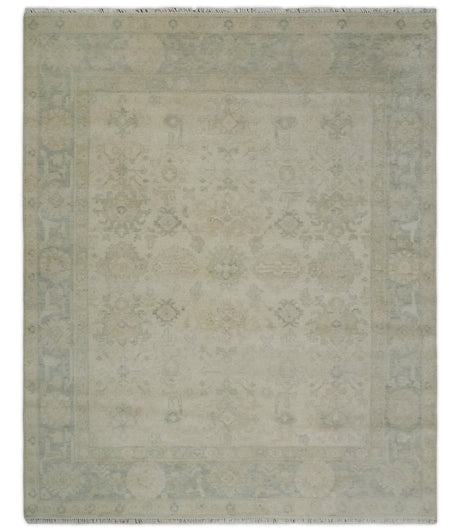 Neutral Earthy 8x10 Traditional Camel and Silver Antique Style Hand knotted Wool Area Rug