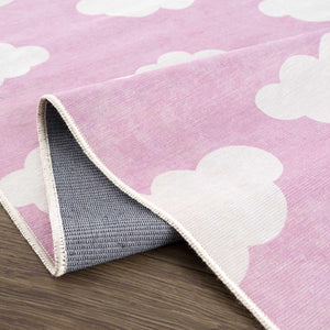 Nizar Pink Cloud Washable Kids Rug