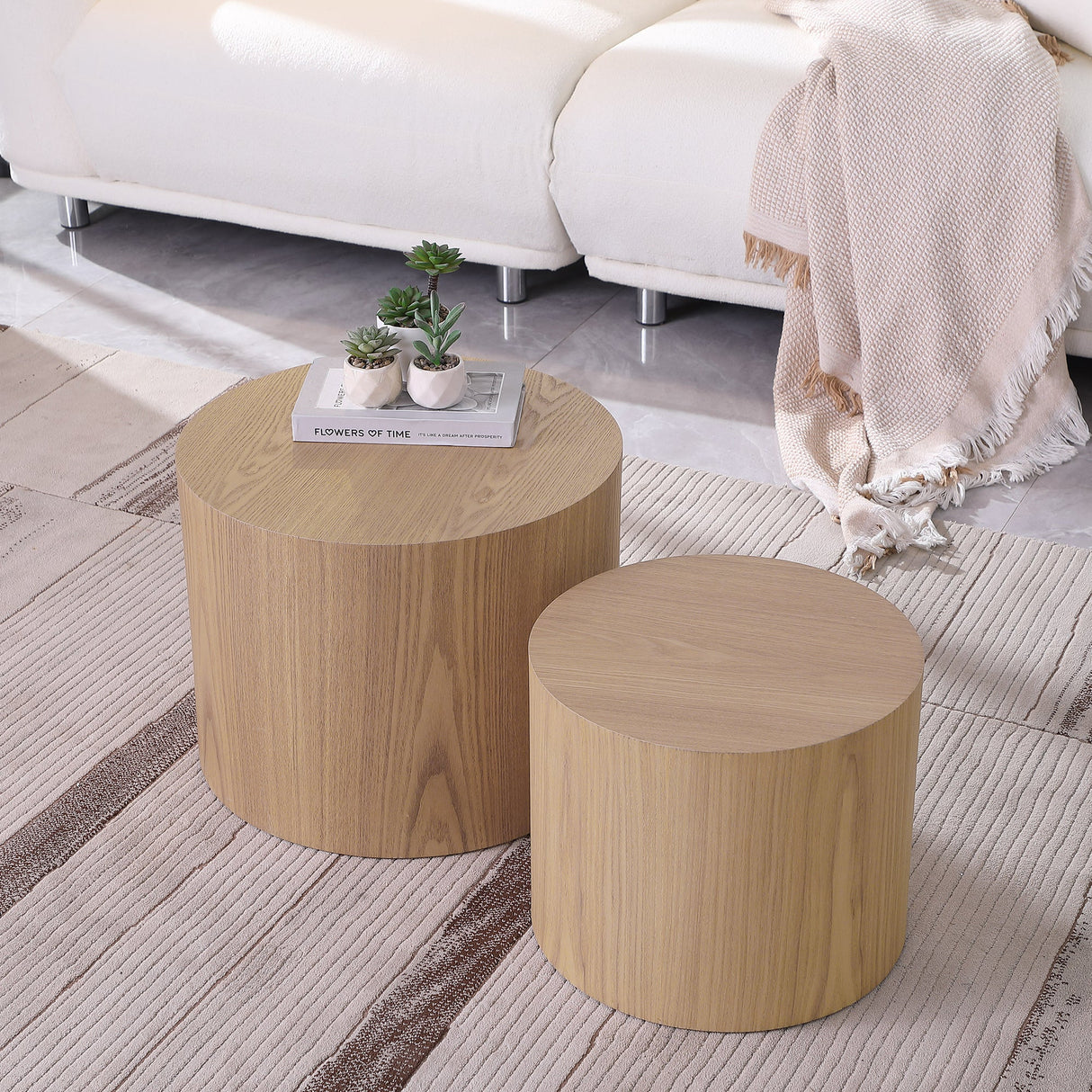 Oak Veneer Nesting Side Table Set