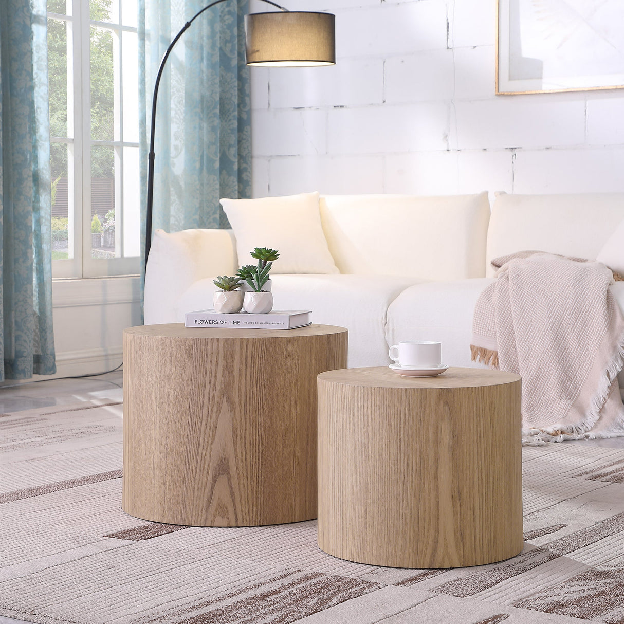 Oak Veneer Nesting Side Table Set