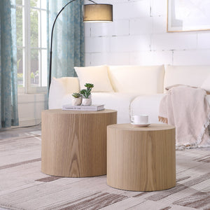 Oak Veneer Nesting Side Table Set