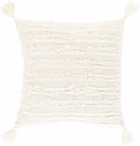 Odon Textured Ivory Tassel Square Pillow