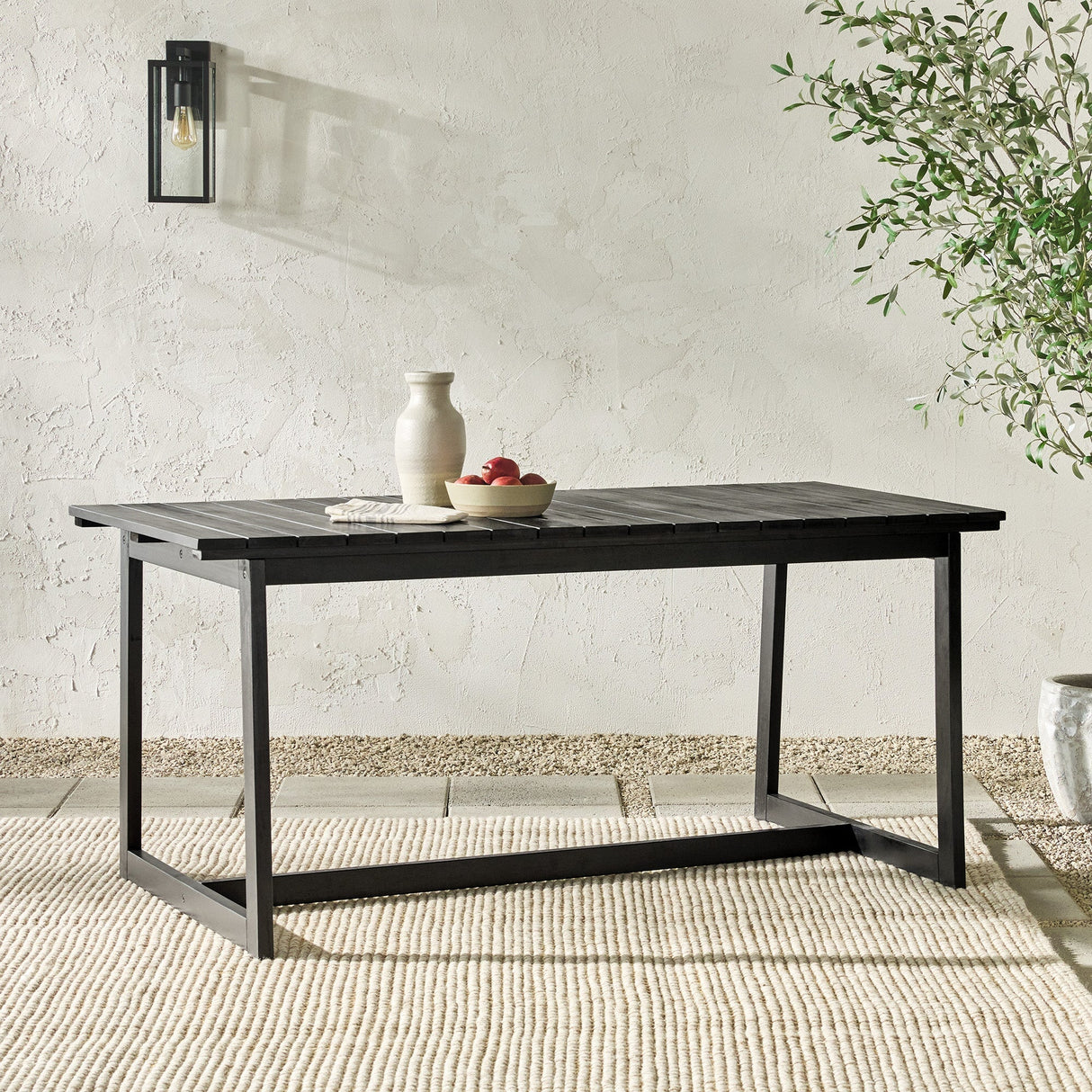 Olas Modern Wood Outdoor Slat-Top Dining Table