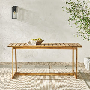 Olas Modern Wood Outdoor Slat-Top Dining Table