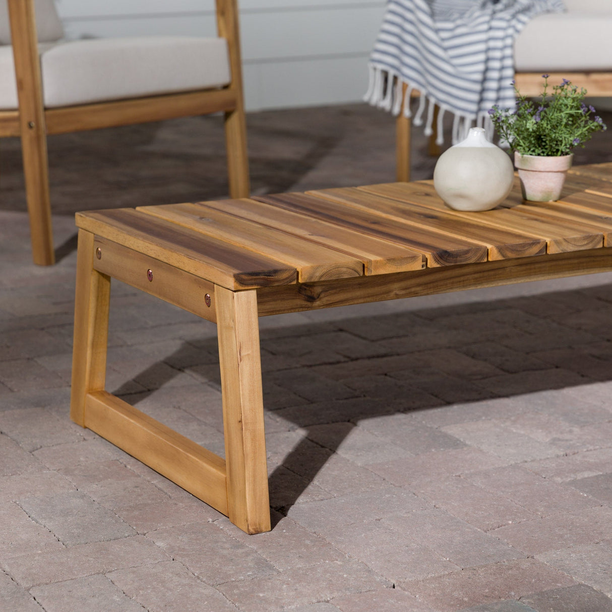 Olas Modern Wood Slat-Top Outdoor Coffee Table