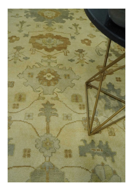 Olive, Beige and Gray Hand Knotted Traditional Oushak 8x10 wool Area Rug