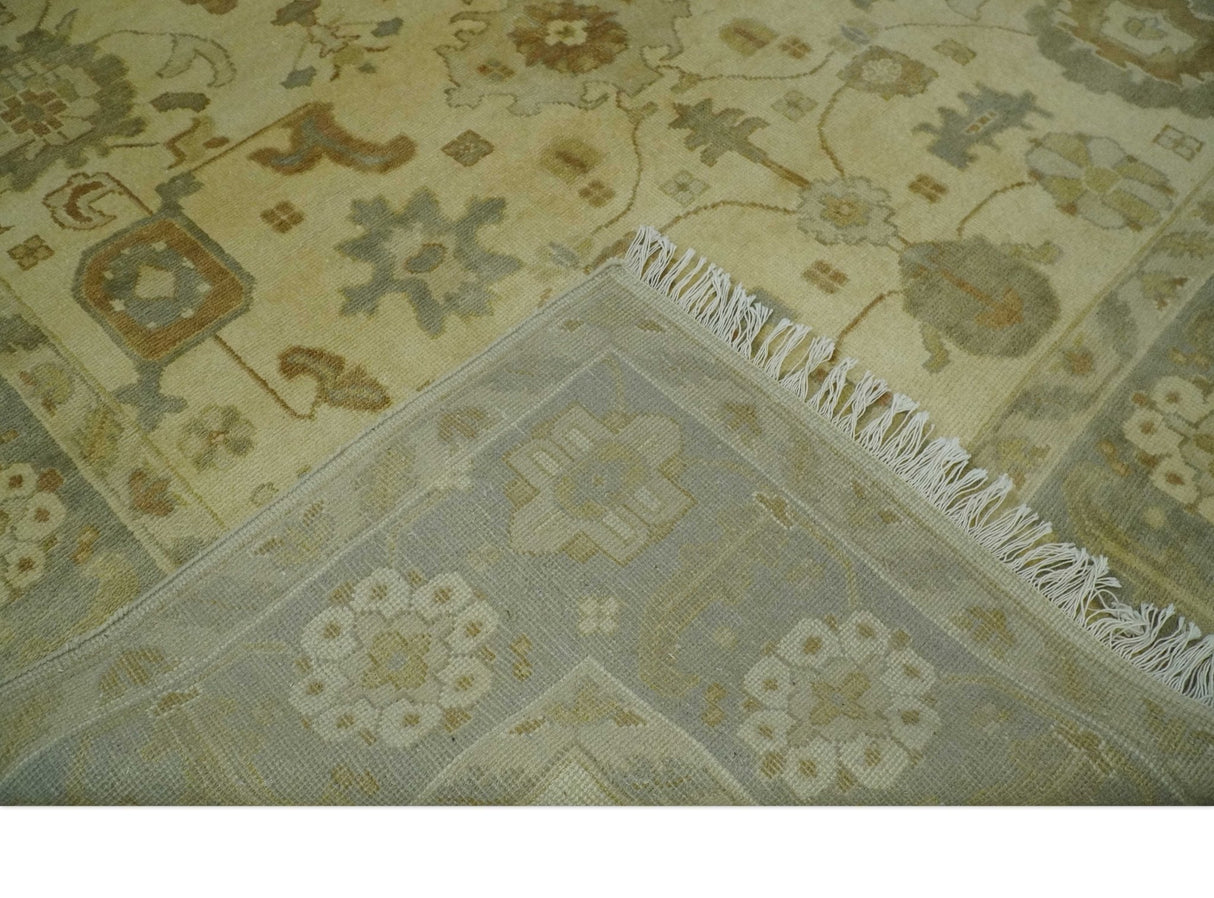 Olive, Beige and Gray Hand Knotted Traditional Oushak 8x10 wool Area Rug