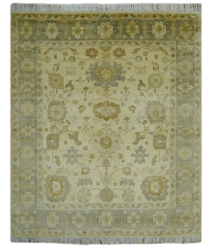 Olive, Beige and Gray Hand Knotted Traditional Oushak 8x10 wool Area Rug