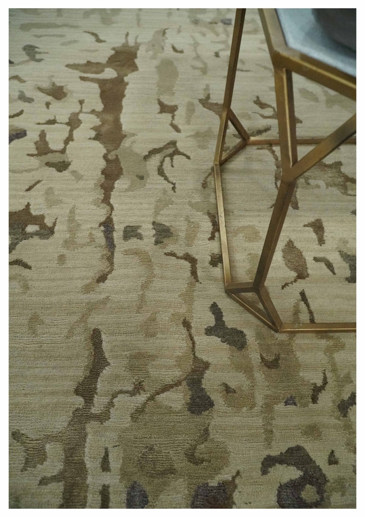Olive, Brown and Charcoal Hand knotted 4x6 Abstract Wool and Art Silk Area Rug
