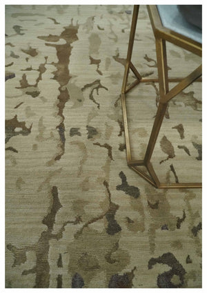 Olive, Brown and Charcoal Hand knotted 4x6 Abstract Wool and Art Silk Area Rug