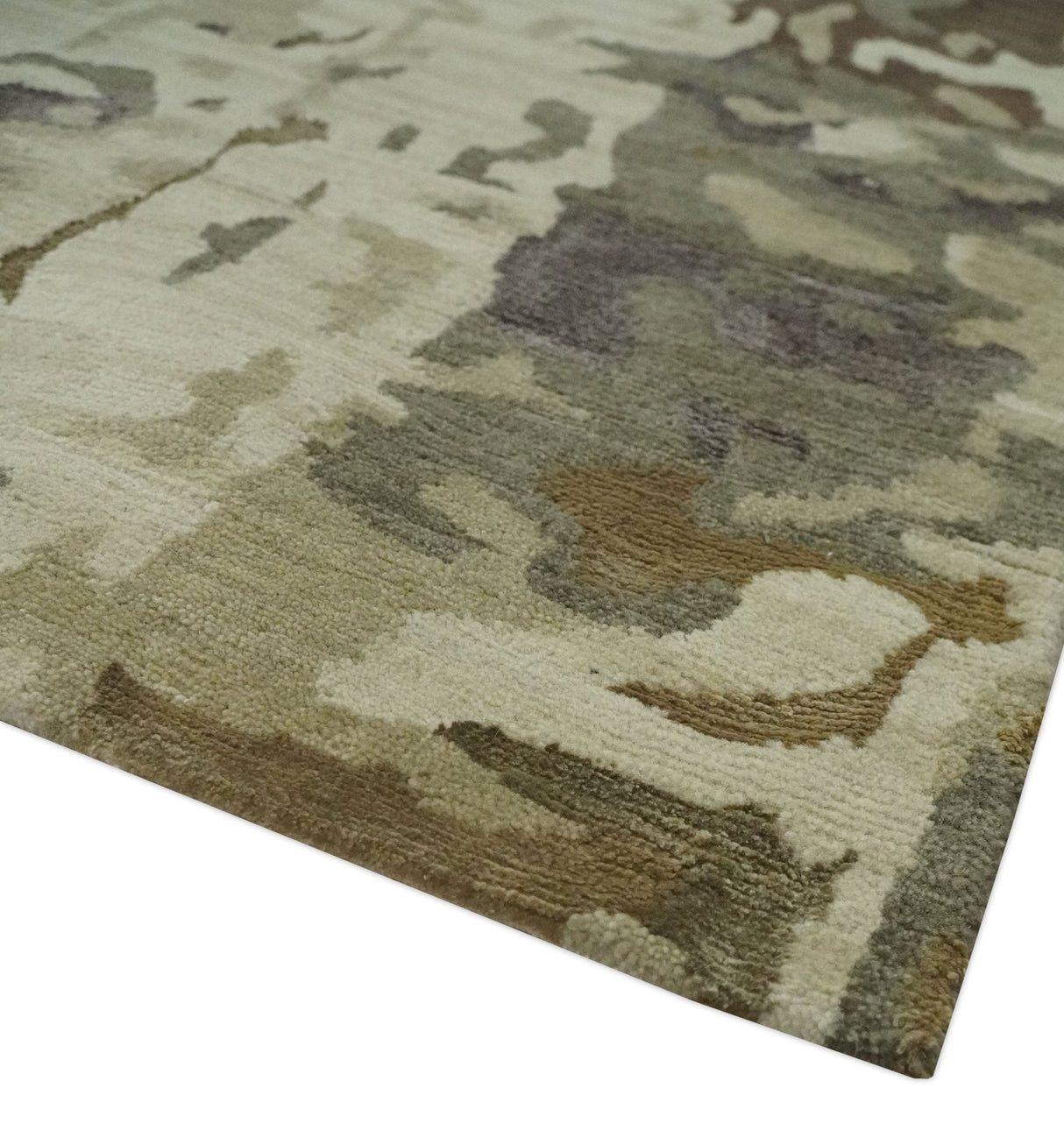 Olive, Brown and Charcoal Hand knotted 4x6 Abstract Wool and Art Silk Area Rug