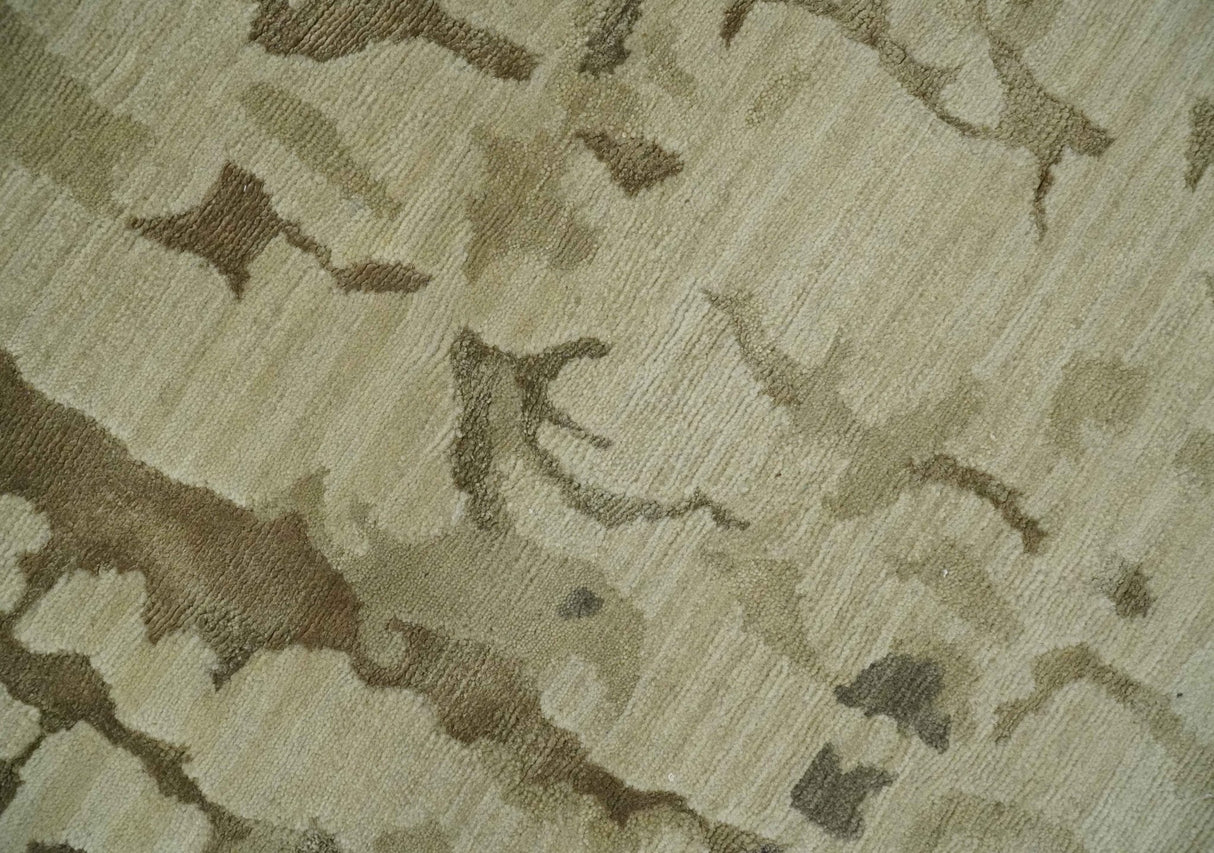Olive, Brown and Charcoal Hand knotted 4x6 Abstract Wool and Art Silk Area Rug