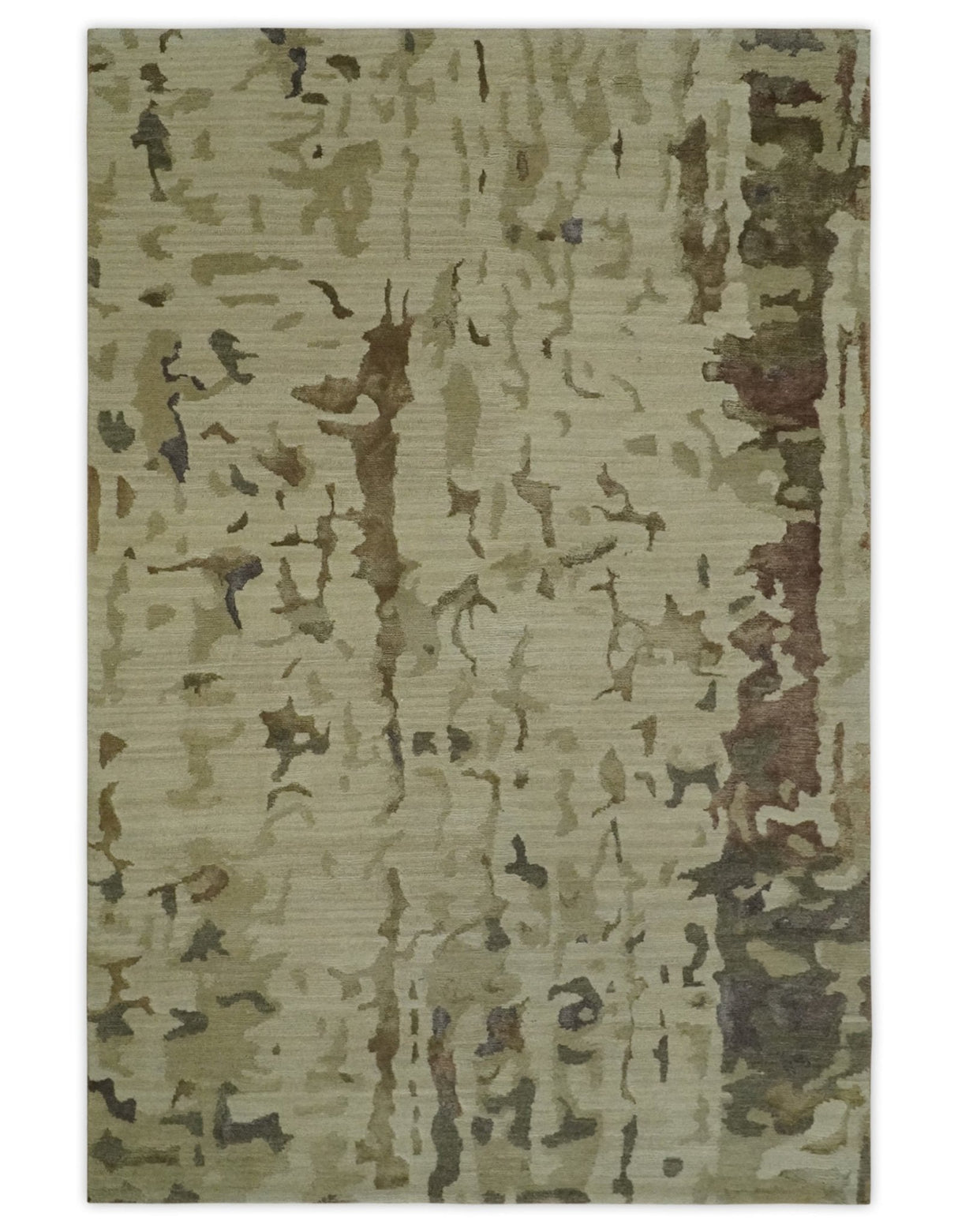 Olive, Brown and Charcoal Hand knotted 4x6 Abstract Wool and Art Silk Area Rug