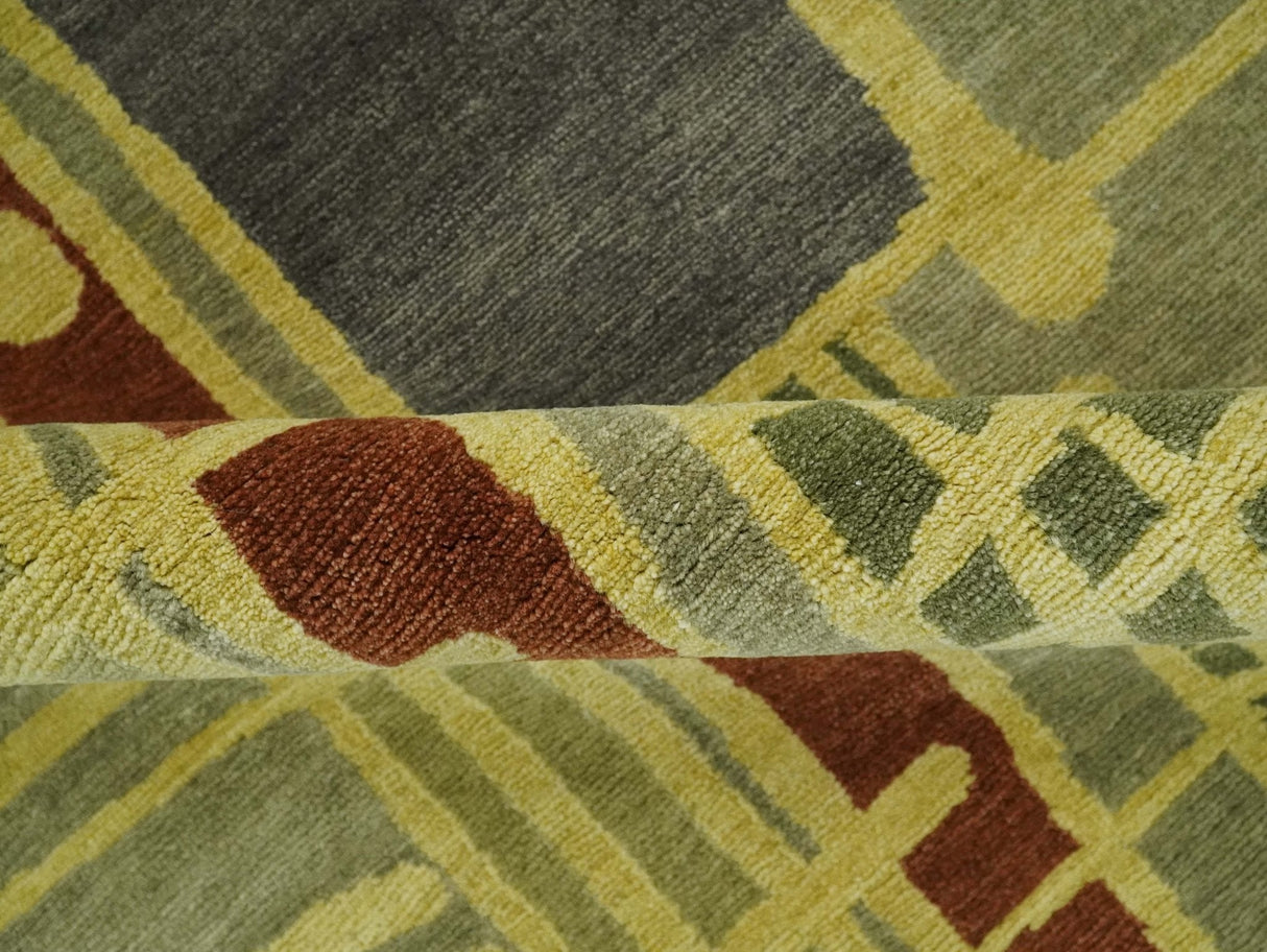Olive, Brown and Gray Modern Geometrical Stripes Design Hand loom 5x8 wool Area Rug