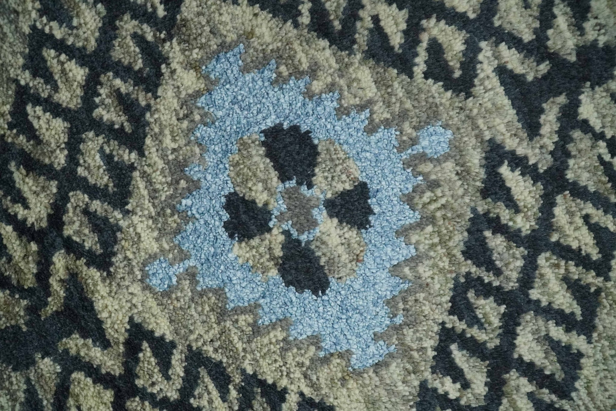 Olive, Charcoal and Blue Hand Knotted Traditional Mamluk Design 5x8 wool area Rug