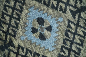 Olive, Charcoal and Blue Hand Knotted Traditional Mamluk Design 5x8 wool area Rug