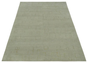 Olive Hand Knotted 5.6x8 Modern Geometric Wool and Silk Area Rug
