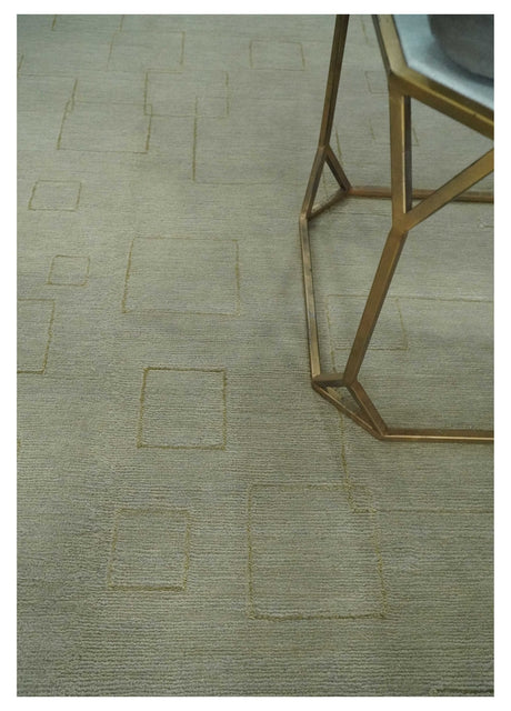 Olive Hand Knotted 5.6x8 Modern Geometric Wool and Silk Area Rug