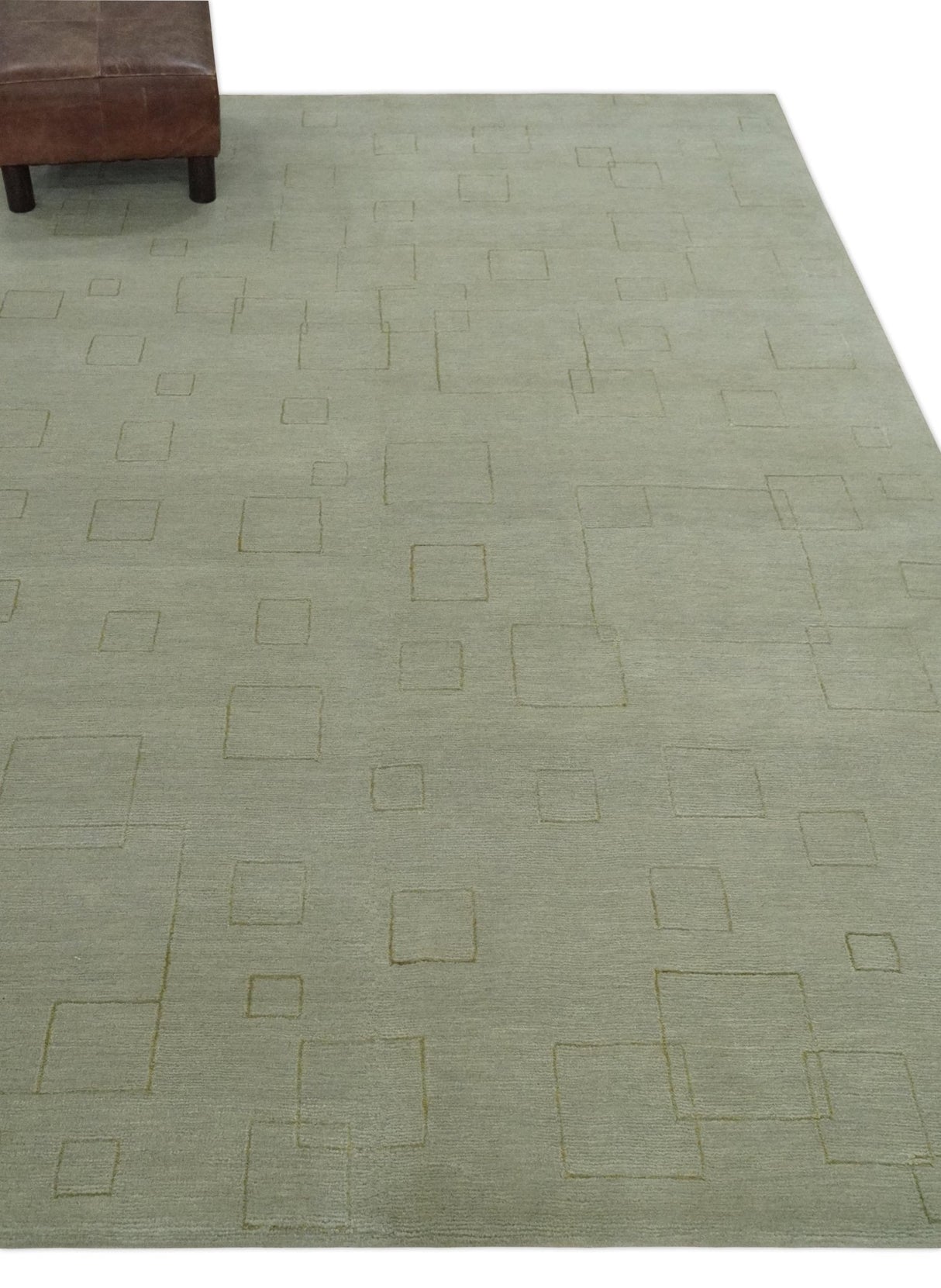 Olive Hand Knotted 5.6x8 Modern Geometric Wool and Silk Area Rug
