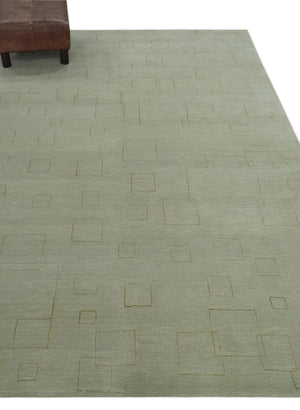 Olive Hand Knotted 5.6x8 Modern Geometric Wool and Silk Area Rug