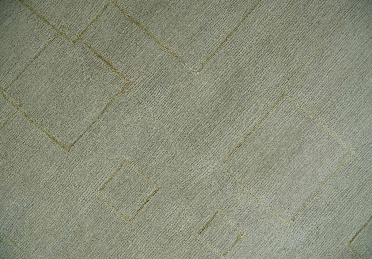 Olive Hand Knotted 5.6x8 Modern Geometric Wool and Silk Area Rug