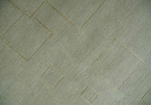 Olive Hand Knotted 5.6x8 Modern Geometric Wool and Silk Area Rug