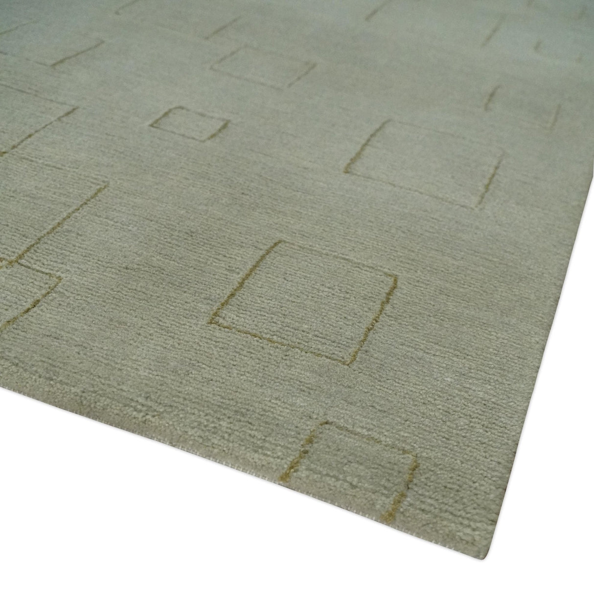 Olive Hand Knotted 5.6x8 Modern Geometric Wool and Silk Area Rug