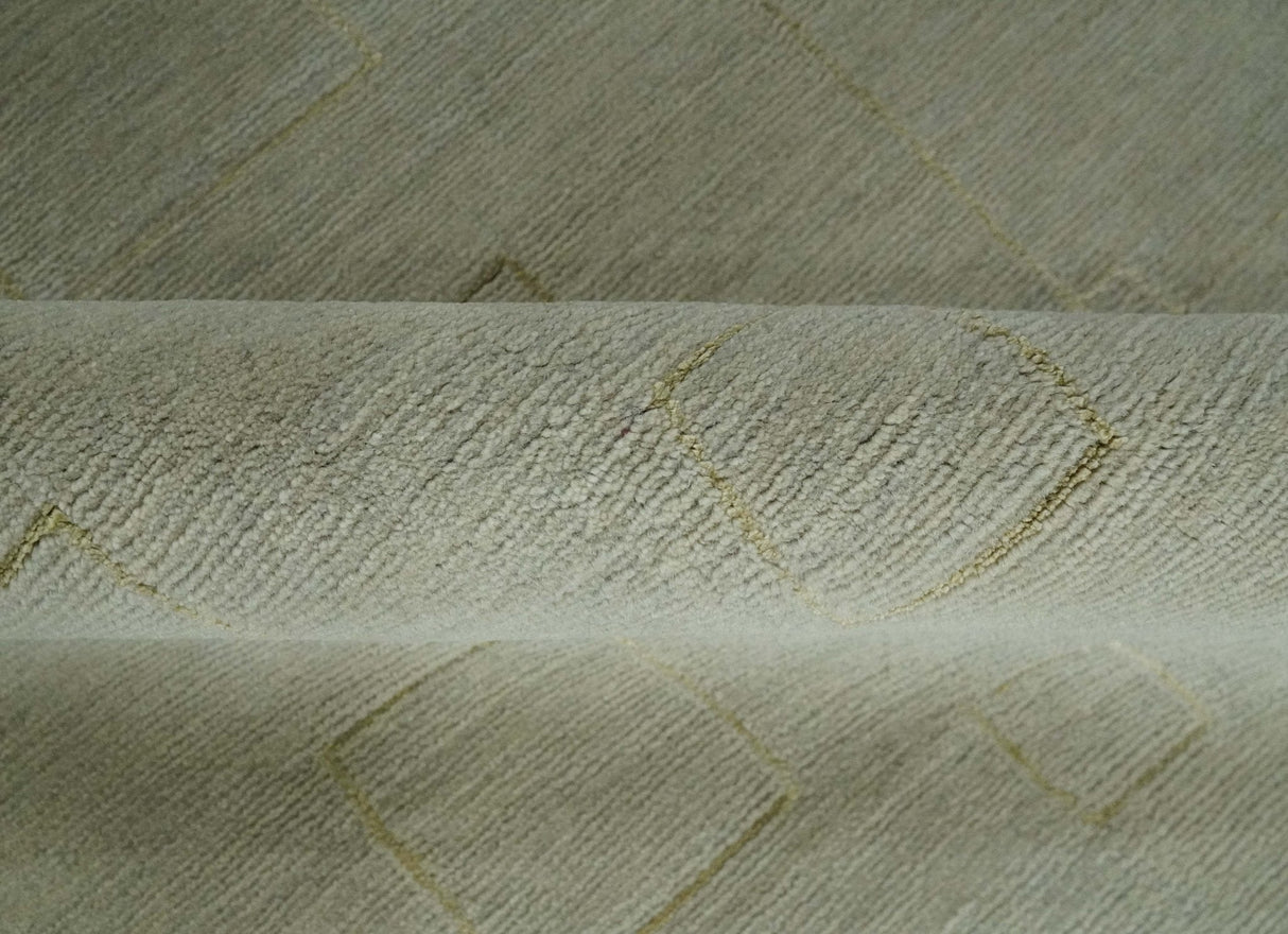 Olive Hand Knotted 5.6x8 Modern Geometric Wool and Silk Area Rug