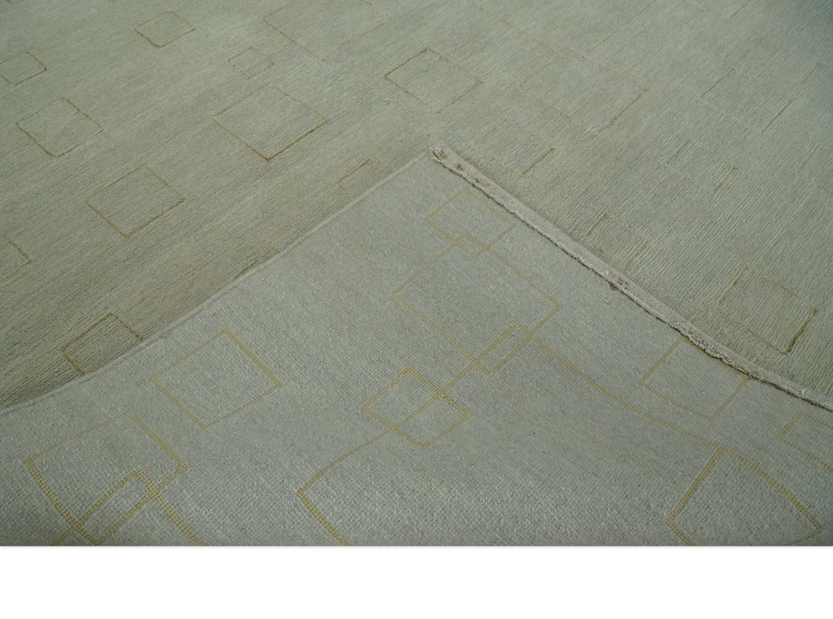 Olive Hand Knotted 5.6x8 Modern Geometric Wool and Silk Area Rug
