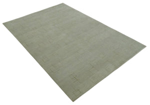 Olive Hand Knotted 5.6x8 Modern Geometric Wool and Silk Area Rug