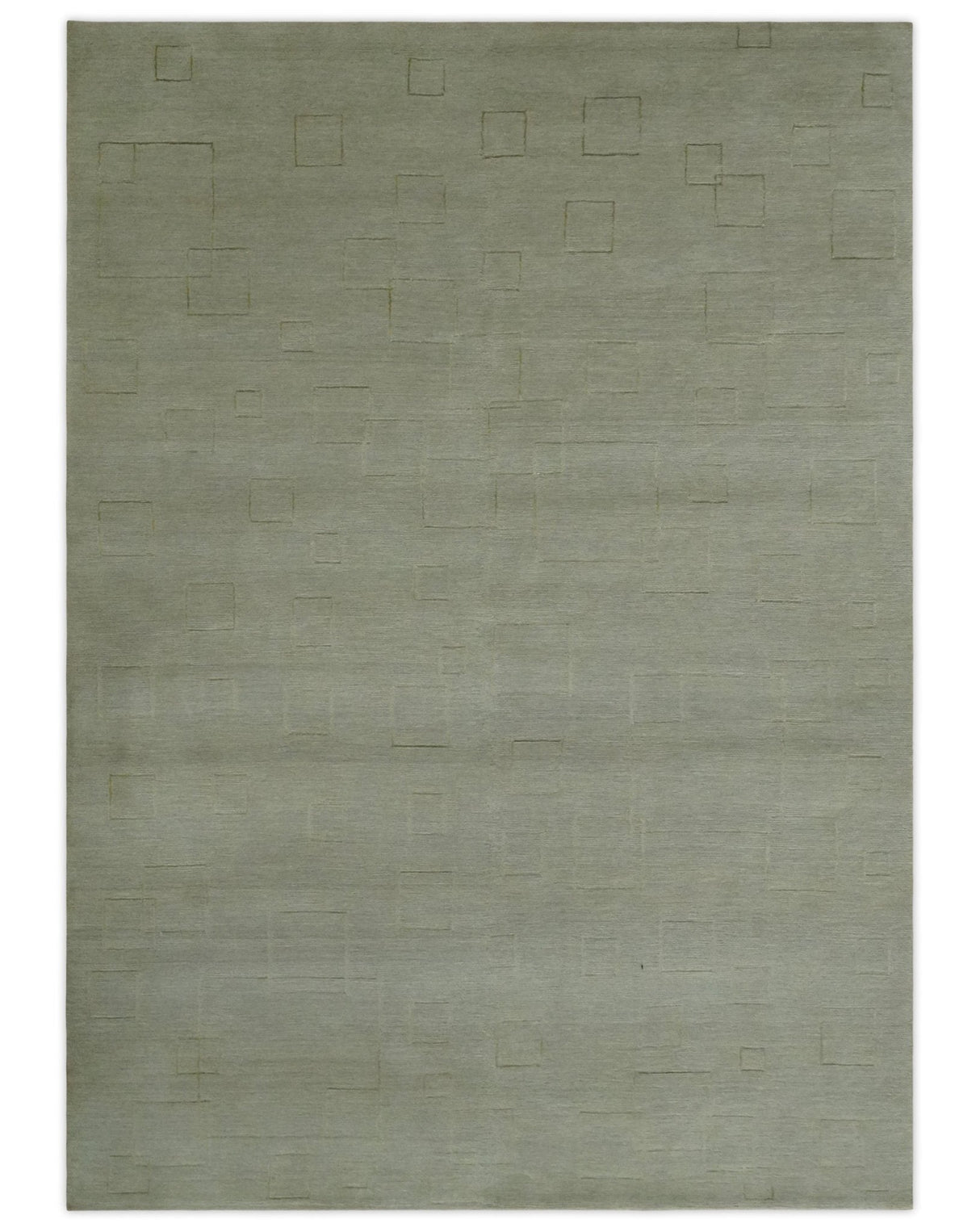 Olive Hand Knotted 5.6x8 Modern Geometric Wool and Silk Area Rug