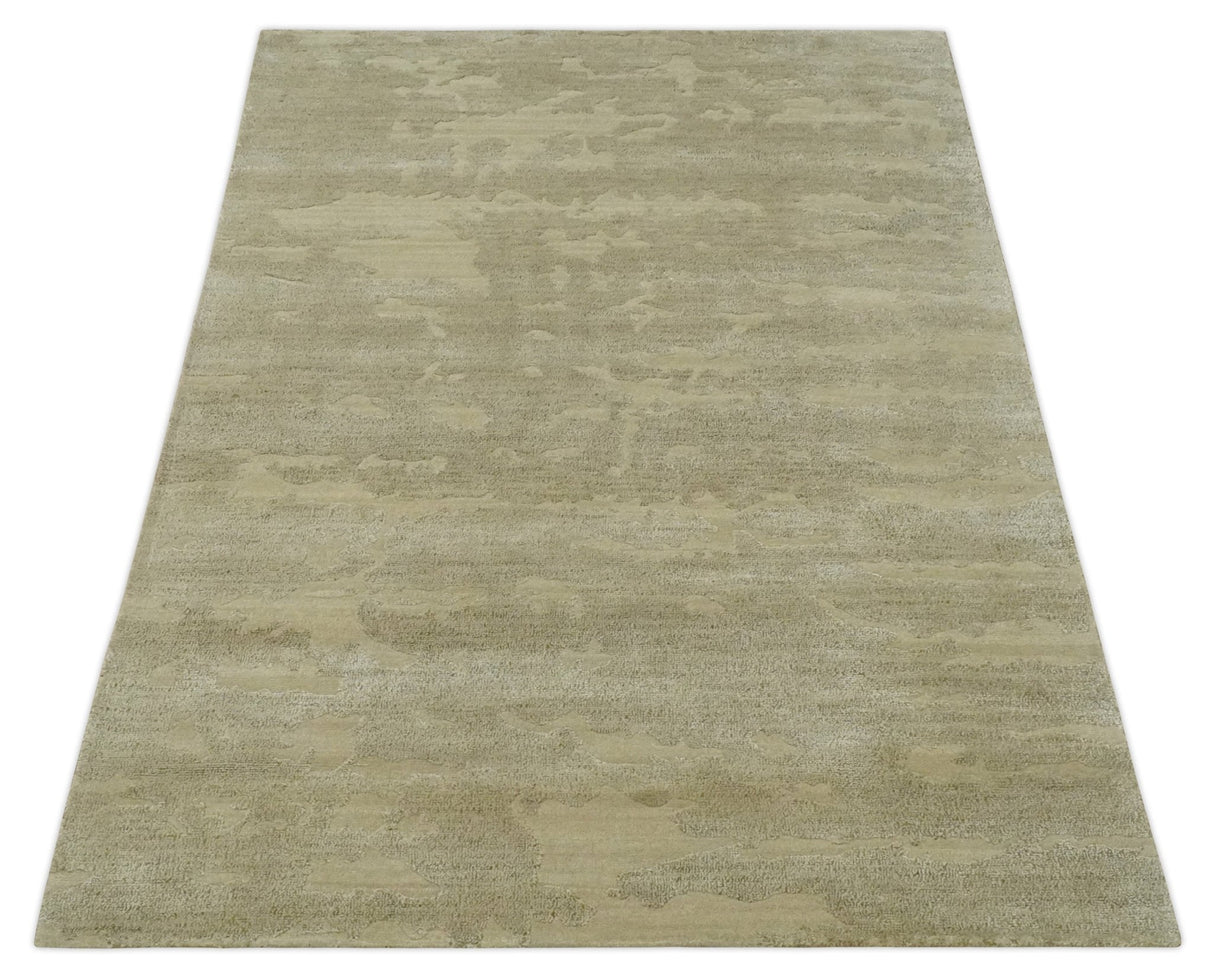 Olive Hand knotted Modern Carved Texture 4x6 Wool and art Silk Area Rug