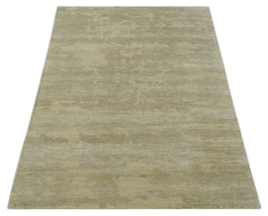 Olive Hand knotted Modern Carved Texture 4x6 Wool and art Silk Area Rug