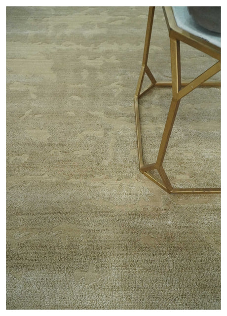 Olive Hand knotted Modern Carved Texture 4x6 Wool and art Silk Area Rug