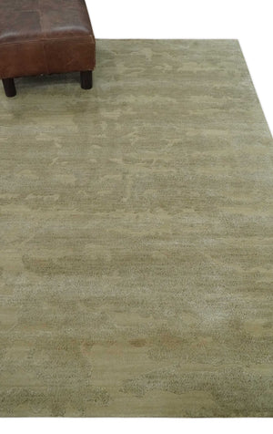 Olive Hand knotted Modern Carved Texture 4x6 Wool and art Silk Area Rug
