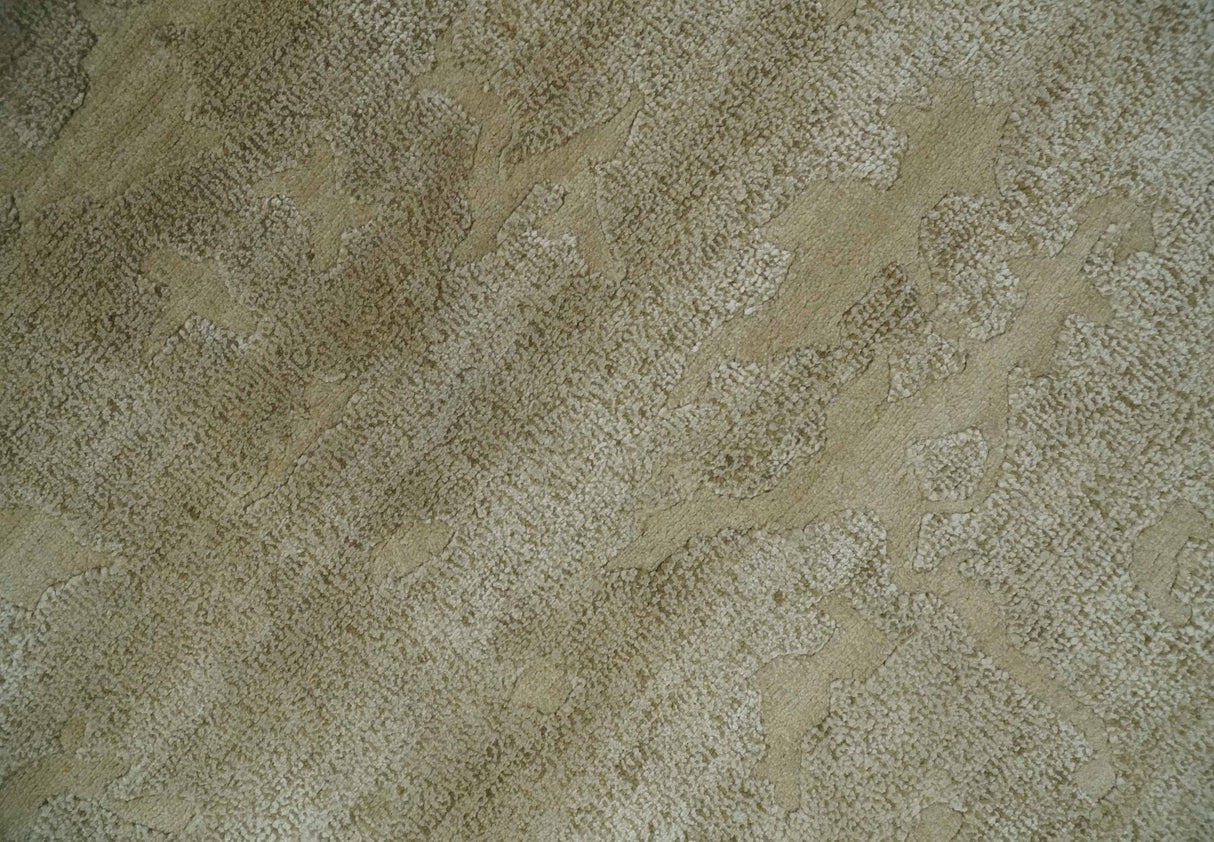 Olive Hand knotted Modern Carved Texture 4x6 Wool and art Silk Area Rug