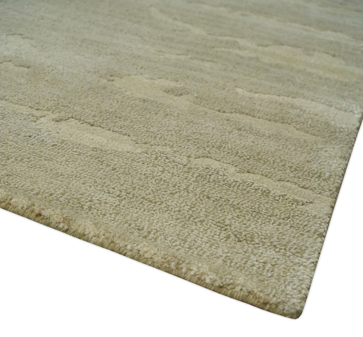Olive Hand knotted Modern Carved Texture 4x6 Wool and art Silk Area Rug