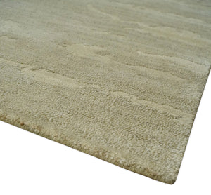 Olive Hand knotted Modern Carved Texture 4x6 Wool and art Silk Area Rug