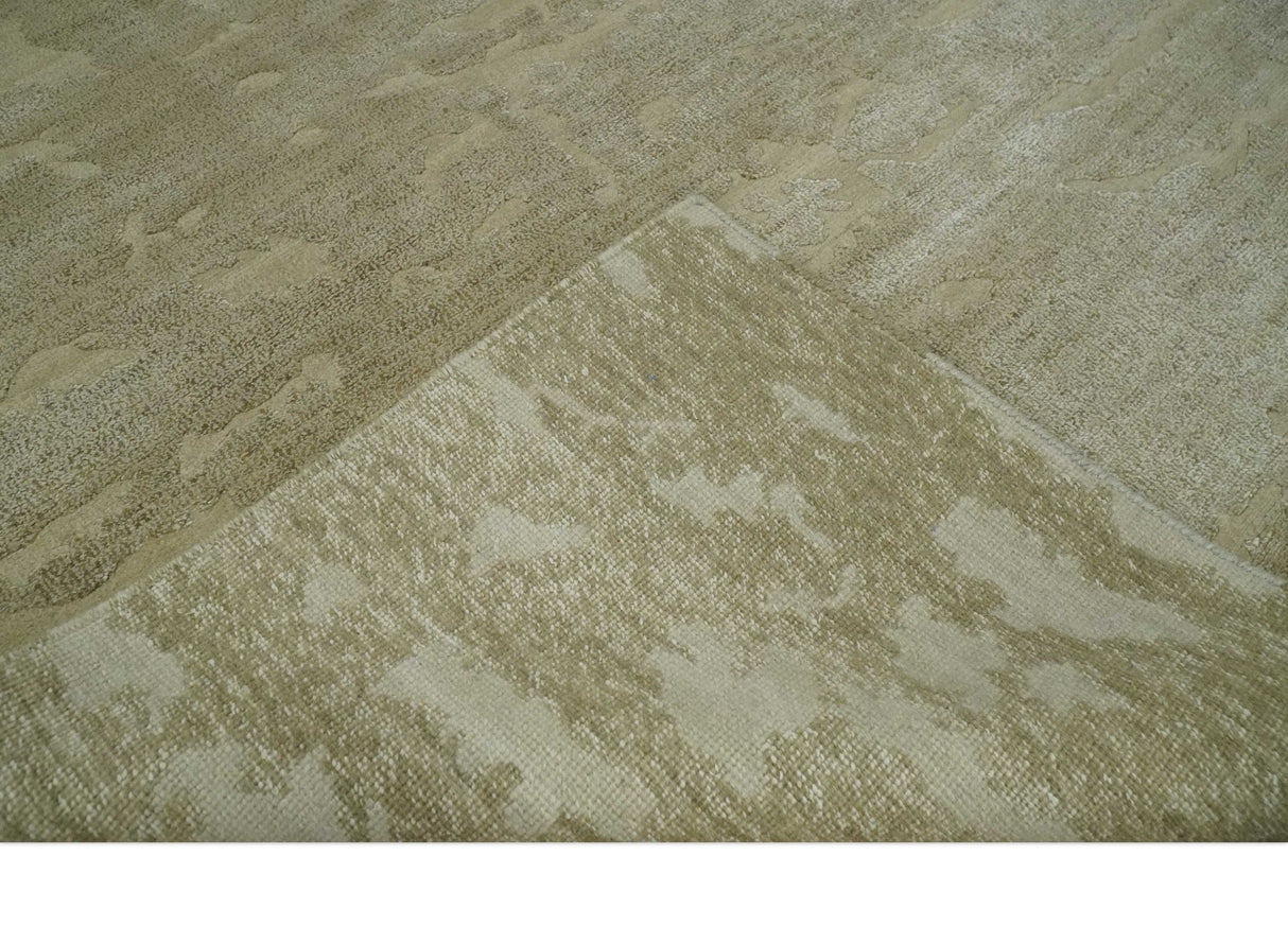Olive Hand knotted Modern Carved Texture 4x6 Wool and art Silk Area Rug
