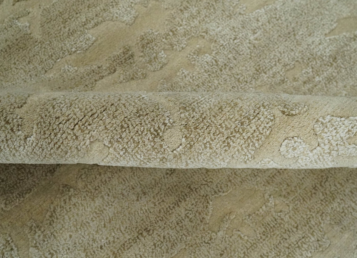 Olive Hand knotted Modern Carved Texture 4x6 Wool and art Silk Area Rug