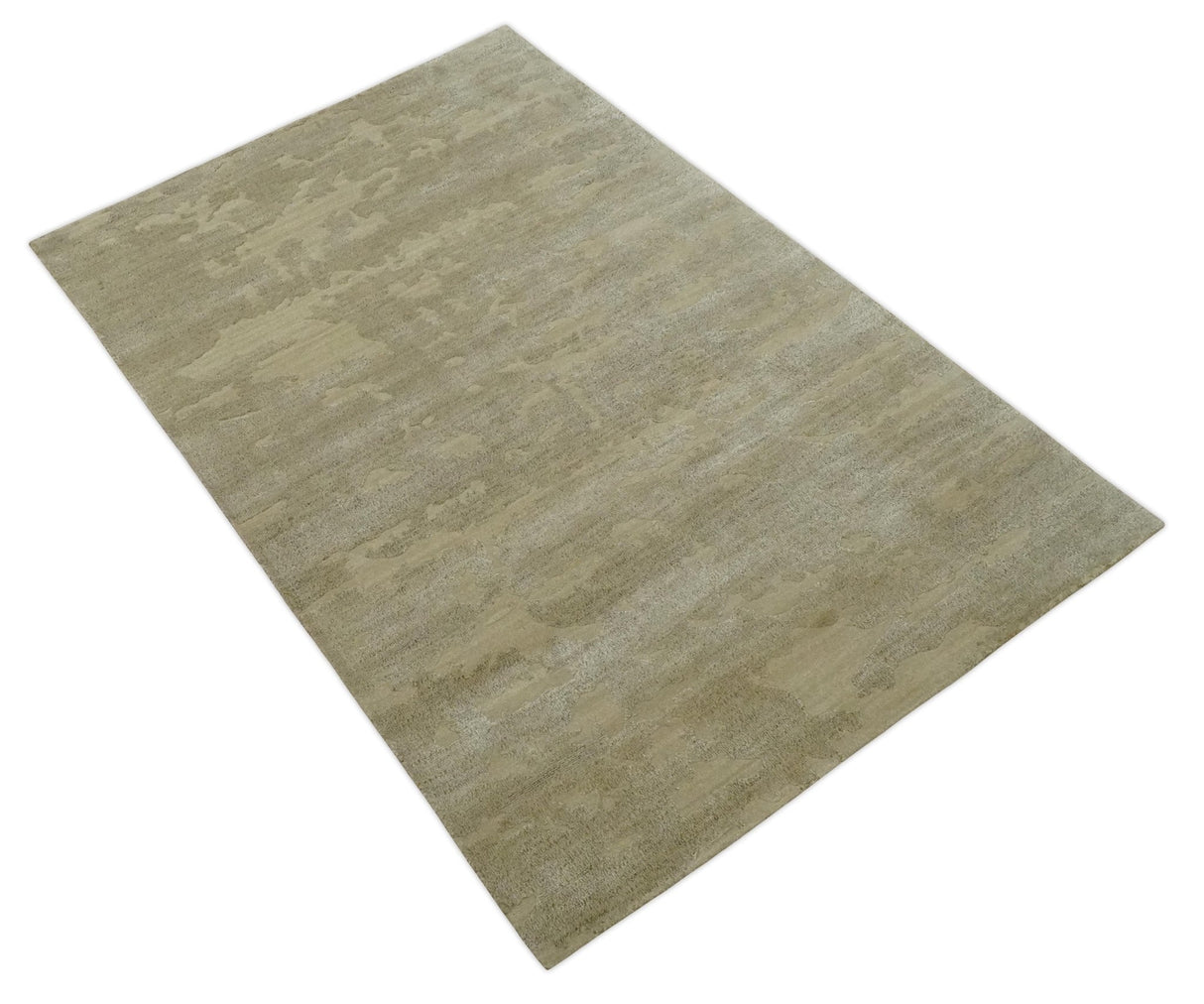 Olive Hand knotted Modern Carved Texture 4x6 Wool and art Silk Area Rug
