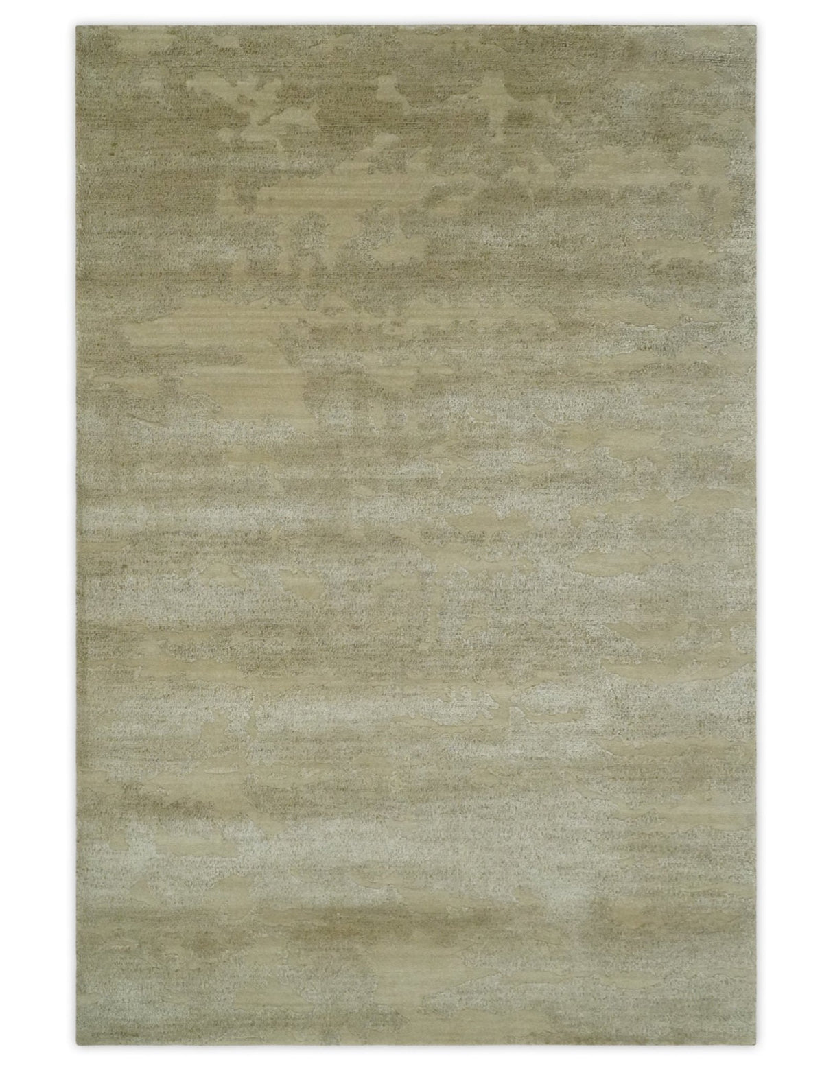 Olive Hand knotted Modern Carved Texture 4x6 Wool and art Silk Area Rug