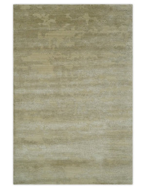 Olive Hand knotted Modern Carved Texture 4x6 Wool and art Silk Area Rug