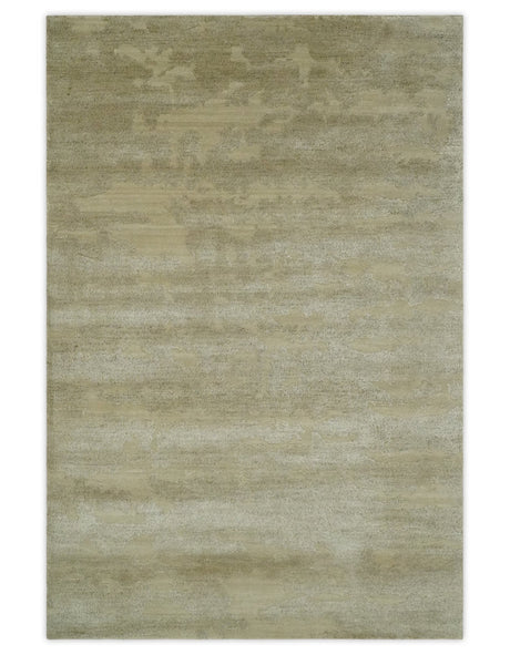Olive Hand knotted Modern Carved Texture 4x6 Wool and art Silk Area Rug