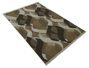 Olive, Ivory and Charcoal 6x9 Modern Abstract Hand Woven Soumak Dhurrie Wool Area Rug