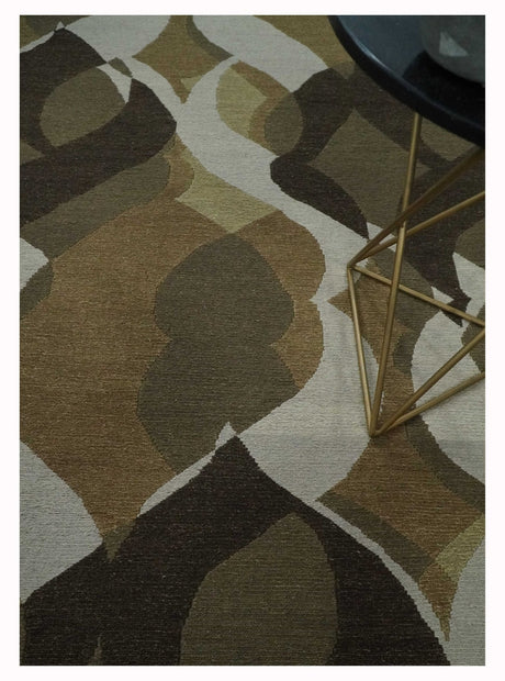 Olive, Ivory and Charcoal 6x9 Modern Abstract Hand Woven Soumak Dhurrie Wool Area Rug