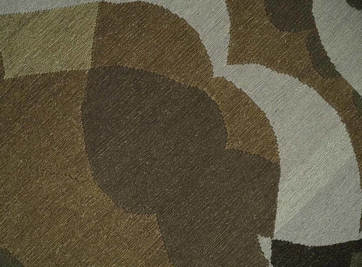 Olive, Ivory and Charcoal 6x9 Modern Abstract Hand Woven Soumak Dhurrie Wool Area Rug