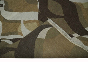 Olive, Ivory and Charcoal 6x9 Modern Abstract Hand Woven Soumak Dhurrie Wool Area Rug